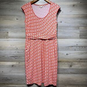 Boden Knee Length Casual Dress Womens 12L Red Bird Dove Print Pockets Jersey